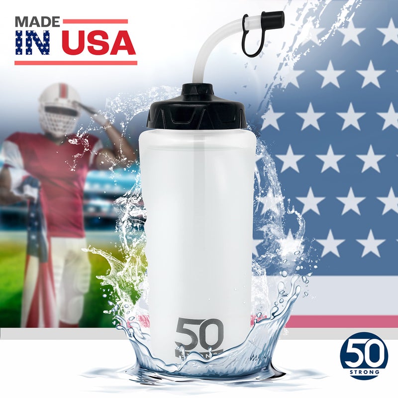 50 Strong 1 Liter Water Bottle with Straw | Hockey Water Bottle with Long Straw | Easy Squeeze Bottles + Built In Finger Grip | BPA-Free Sports Water Bottle for Football, Lacrosse & Boxing | Made in USA - Image 5